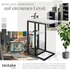 A collage showcasing a home office setup with a laptop, desk accessories, and a side table, along with marketing text and color swatches. Produktbild-Vorschau