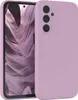 A close-up shot of a purple smartphone case on a white background, with the phone screen visible inside the case.