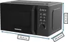 A black Daewoo microwave oven with dimensions indicated by measurement lines and labels. Produktbild-Vorschau