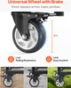 Close-up of a universal wheel with brake, showing its size and features, with smaller images demonstrating its use on different surfaces. Voir les images du produit