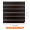 A black slatwall panel with brown slats, shown flat against a white background with dimensions and total area indicated. Náhled obrázku produktu