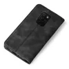 A black flip cover case for a Huawei Mate 20 phone is shown from a diagonal top-down view against a white background. Produktbild-Vorschau