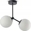 A black ceiling lamp with two white glass globes. Produktbild-Vorschau