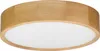 A round, flush-mount ceiling light with a wooden frame and a white diffuser. Produktbild-Vorschau