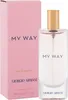 A bottle of Giorgio Armani My Way Eau de Parfum and its pink packaging are displayed against a white background. Produktbild-Vorschau
