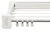 A close-up view of a white retractable clothes drying rack. Voir les images du produit