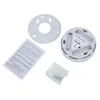 The image shows a carbon monoxide detector and its accessories laid out on a white background. Produktbild-Vorschau