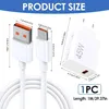 A size chart showing a white USB-C charger and cable with dimensions and wattage. Produktbild-Vorschau