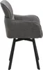 A side view of a dark gray upholstered chair with black legs on a white background. Produktbild-Vorschau
