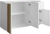 An open white cabinet with wooden accents on the side. Náhled obrázku produktu