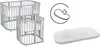 Two stacked baby cribs and a folded mattress are shown against a white background, with a diagram of a mattress with a plus sign. Produktbild-Vorschau