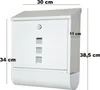 A white mailbox with dimensions indicated by text overlays. Produktbild-Vorschau