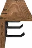 A close-up side view of a wooden shelf with black hooks attached underneath. Podgląd zdjęcia produktu