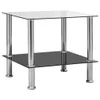 A square glass side table with silver metal legs on a white background. Anteprima dell’immagine prodotto