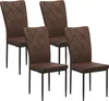 Four brown dining chairs with diamond-stitched upholstery and black metal legs are arranged in a group against a white background. Produktbild-Vorschau