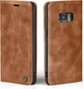 Two views of a brown leather flip case for a smartphone. Produktbild-Vorschau