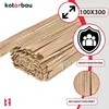 A rolled-up bamboo mat is shown with marketing overlays indicating size, privacy, and reinforcement. Podgląd zdjęcia produktu