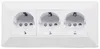 A white triple electrical socket outlet mounted on a white wall. Produktbild-Vorschau