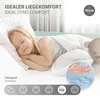 A young girl sleeping peacefully on a bed, with marketing text and graphics overlaid. Produktbild-Vorschau