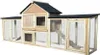 A multi-compartment wooden hutch with a black roof, set against a white background. Voir les images du produit