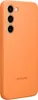The back of an orange Samsung Galaxy S23+ silicone case is shown in a studio shot. Náhled obrázku produktu