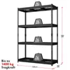 A black metal shelving unit with four shelves, each displaying a weight of 350 kg. Dimensions are indicated. Anteprima dell’immagine prodotto