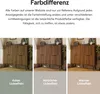 Three images of a wooden cabinet are shown side-by-side, each with a different lighting effect applied. Text below each image describes the lighting effect. Anteprima dell’immagine prodotto