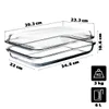 A clear, well-lit product shot of a glass baking dish with its lid, showing dimensions and capacity. Anteprima dell’immagine prodotto