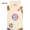 A close-up view of a duvet cover with a cartoon bear mascot and the FC Bayern München logo. Podgląd zdjęcia produktu