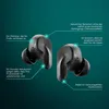 A marketing image showing two black EPOS wireless earbuds with descriptive text highlighting their features. Produktbild-Vorschau