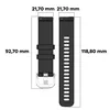 A diagram showing two black watch straps with dimensions indicated by measurement lines and text. Produktbild-Vorschau