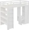 A white loft bed with integrated shelving and a desk area, shown against a white background. Anteprima dell’immagine prodotto