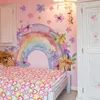 Handgemalte Regenbogen-Blumen Wandsticker – Selbstklebend. Produktbild-Vorschau 1