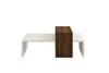 A modern coffee table with a white base and a brown wooden section. Produktbild-Vorschau