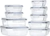 A set of glass food storage containers with lids, stacked in two columns. Podgląd zdjęcia produktu