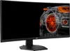 A curved computer monitor displaying a wireframe rendering of a car. Voir les images du produit