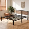 XMTECH Kovová posteľ 140x200 cm, čierna, vzhľad dreva – Náhľad obrázku produktu 9