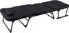 A black foldable cot with a pillow on a white background. Produktbild-Vorschau