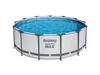 A round, above-ground swimming pool filled with blue water, set against a white background. Produktbild-Vorschau