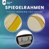 A collage of product images, including close-ups of a gold frame and mounting hardware, with marketing text. Produktbild-Vorschau