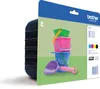 A package of Brother LC221 ink cartridges with a depiction of colorful toy buckets and a shovel. Produktbild-Vorschau