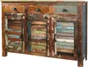 A multi-colored wooden sideboard with three drawers and three cabinet doors. Náhled obrázku produktu