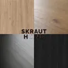 A collage of four different wood-look textures, with the brand name "SKRAUT HOME" overlaid in the center. Produktbild-Vorschau