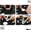A collage of four images showing how to install wheel covers on a car wheel. Produktbild-Vorschau