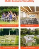 A collage of four images showing different scenarios where chairs might be used, including a home gathering, a meeting room, an outdoor wedding ceremony, and a small event space. Voir les images du produit