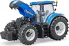 A blue New Holland T7.315 tractor model with its hood open, displayed on a white background. Voir les images du produit
