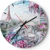 Wanduhr - Rund - Glasuhr - Blumen Eiffle Architektur Balkon Produktbild-Vorschau 1