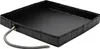 A black, square, foldable shower tray with a flexible drain hose attached. Produktbild-Vorschau