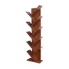 A tall, narrow bookshelf with a tree-like design, made of wood-look material, standing against a white background. Podgląd zdjęcia produktu