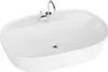 A white oval-shaped sink with a chrome faucet. Produktbild-Vorschau